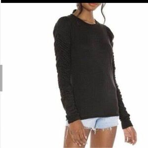 We The Free Free People Natasha Ruched Long Sleeve Top Black XSmall